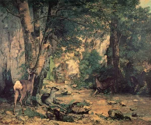 Ein Dickicht von Hirschen am Bach von Plaisir-Fontaine